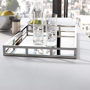Mirrored Vanity <strong>Tray</strong> <strong>Decorative</strong> <strong>Tray</strong> with Chrome Rails for Display Perfume Vanity <strong>Dresser</strong> and Bathroom Elegant Mirror <strong>Tray</strong> - Product Image 3