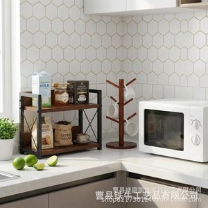 Étagère de rangement de bureau en bois et fer à 2 niveaux pour organiser les épices de cuisine et la salle de bain - Product Image 2