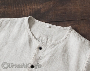 Respirant à manches longues col bateau à la mode vêtements décontractés chemises pour hommes bouton personnalisé vers le haut coton lin chemises de travail pour hommes en vrac OEM - Product Image 3