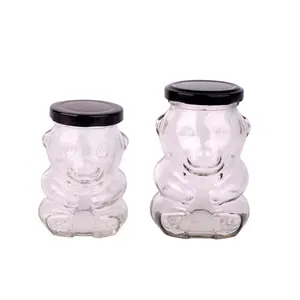 Pote de urso em forma de animal de 6oz 180ml, jarra de vidro para armazenar açúcar e doces com tampa de metal