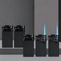 Briquet à gaz butane noir en métal, coupe-vent, pour homme, flamme bleue droite, allumage fixe, épaissi, rechargeable, idéal pour un cadeau