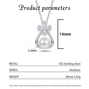 Collier en argent S925 avec perle d'eau douce, pendentif trèfle fleuri pavé de CZ, bijou élégant, cadeau pour femmes et filles - Product Image 6