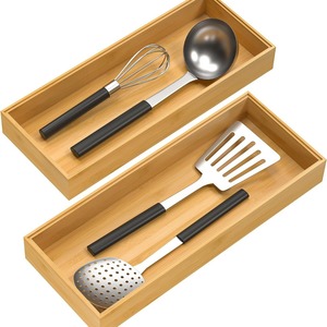 Bamboo Drawer Organizer Rectangular Wooden Silverware Tray For <b>Kitchen</b> Tableware <b>Storage</b> <b>Box</b> - Product Image 1