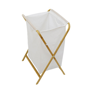 Stylish bamboo and fabric laundry <b>basket</b> for home use, suitable for bedroom and living room. <b>Foldable</b> and detachable. - Product Image 1