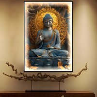 Lampe murale LED décorative avec peinture murale bouddhiste, portrait de Bouddha doré, design moderne et actuel, pour la décoration de la maison