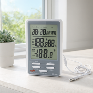 Horloge numérique avec thermomètre, hygromètre et sonde extérieure, température et humidité intérieures et extérieures, max/min - Product Image 3