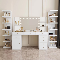 Vente en Gros Usine Nouvelle Arrivée Coiffeuse Moderne avec 8 Tiroirs et 15 Lumières, Bureau de Maquillage Lumineux avec Miroir