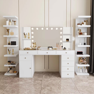Vente en Gros Usine Nouvelle Arrivée <span class=keywords><strong>Coiffeuse</strong></span> Moderne avec 8 Tiroirs et 15 Lumières, <span class=keywords><strong>Bureau</strong></span> de Maquillage Lumineux avec <span class=keywords><strong>Miroir</strong></span> - Product Image 4
