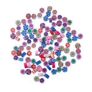 100/pack 10mm Round Soft Pottery Flower Pattern Sliced Loose Beads DIY Handicraft /accessories