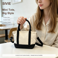 Tas Tote Kanvas Khusus Wanita, Tas Selempang Kecil Katun dengan Tali Lepas Pasang, Warna Blok, Penutup Magnetik, Tas Belanja Reusable