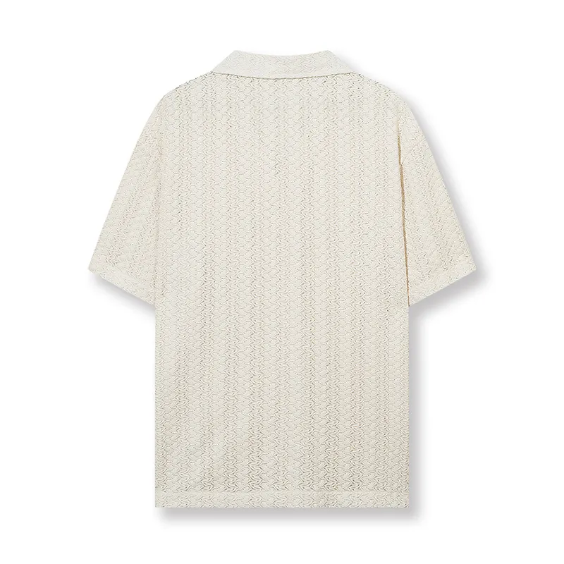2024 New design Customized logo Summer White Casual Short Sleeve Knit Men's Openwork Knit Cardiganmen polo crochet knitted shirt