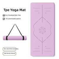 Tapis de yoga antidérapant 8 mm en TPE avec texture et lignes de positionnement bicolores pour studio à domicile