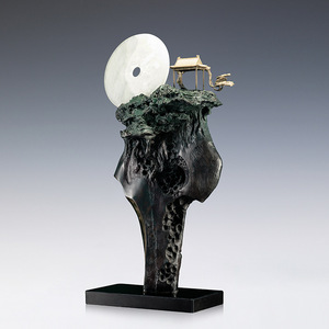 Sculpture en laiton Cuivre et Or, formes irrégulières, fait main, décoration de salon, thème Ciel et Terre - Product Image 2