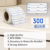 Étiquettes alimentaires hydrosolubles 2x1 pouce, 300 pièces/rouleau, sans résidu, pour réfrigérateur et micro-ondes