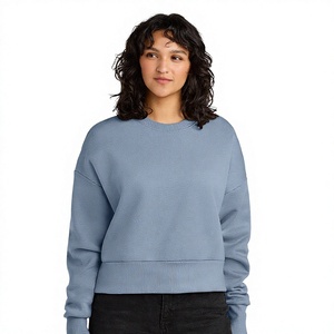 Sweat-shirt court personnalisé pour femme avec logo, bleu délavé uni, col rond, coupe ample, streetwear de haute qualité, vente en gros - Product Image 1