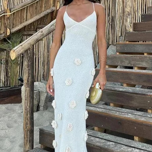 Vestido Largo Sexy de Fiesta para Mujer, Estilo Boutique, Otoño 2026, Nuevo Vestido Elegante Blanco con Cuello Halter y Flores - Product Image 1