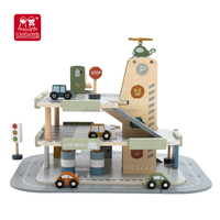 Grande maison de jeu en bois à trois étages pour enfants avec piste coulissante de voiture et jouet de levage d'avion jouets à fente assemblés pour enfants