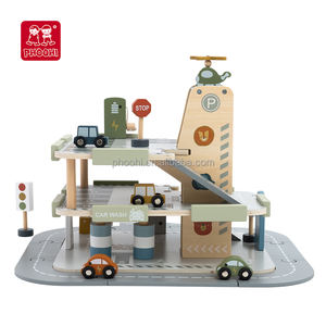Children's Large Three-Storey <strong>Wooden</strong> Playhouse with <strong>Car</strong> Sliding Track and Aircraft Lifting <strong>Toy</strong> Assembled Slot <strong>Toys</strong> for Kids - Product Image 2