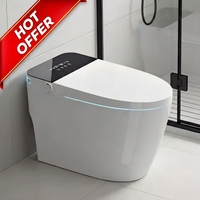 WC intelligent allongé avec siège chauffant, design moderne, ouverture/fermeture automatique, capteur de pied, veilleuse, chasse d'eau automatique