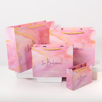 Rose personnalisé imprimé votre propre Logo Boutique de luxe emballage sac en papier d'achat avec poignées