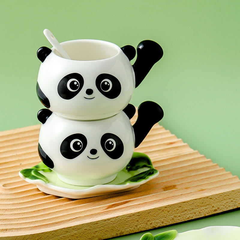 Creative Cute 3d Ceramic Coffee Mugs Home Panda Shape Latte Cups Ceramic Coffee Cup and Saucer