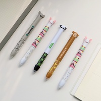Stylo effaçable YEKO en plastique, design mignon, bicolore, à pression latérale, encre rouge/bleue, écriture 0,7 mm, motif animalier floral par transfert thermique