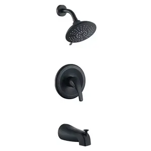 Concealed Shower Set Black Tub and Shower Faucet Set Pressure Balancing in Valve with Trim Included