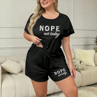 Ensemble pyjama deux pièces d'été transfrontalier tendance avec haut à manches courtes et short imprimé lettres, grande taille, en tissu extensible effet coton