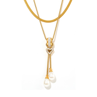 Collier empilable avec pendentif en perles d'imitation, fermoir classique tendance, logo personnalisé et pompon, bijoux