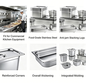 Nouveau produit, toutes tailles, haute qualité, bac GN en acier inoxydable 201 avec couvercle, récipient gastronorme pour cuisine commerciale - Product Image 4