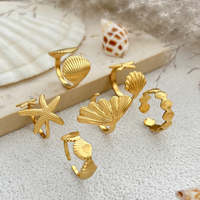 Nouvel ensemble de bagues d'été en métal INS, ajustables, à ouverture, avec motifs poisson, étoile de mer et coquillage, pour femmes, bijoux