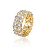 Bague hip-hop double rangée de zircons, tendance, marque de mode, pour homme, vente en gros