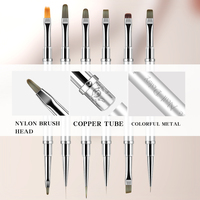 Stylo argenté double tête ovale Gel brosse Logo personnalisé cheveux en nylon double extrémité Nail Art Liner brosse ensemble outils de manucure