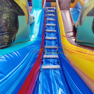 Commercial grade kids bounce house waterslide jumpers double sided inflatable dino water slide with pool - Product Image 6