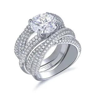 High quality fine jewelry 925 sterling silver ring rhodium plated stacking set diamond ring