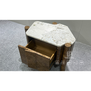 Mid Nightstand Solid Wood Cabinet Bedroom Furniture Irregular Brown Nightstand With <b>White</b> Marble Top Nightstand Furniture - Product Image 3
