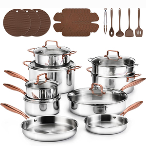 Juego de Ollas de Acero Inoxidable de Alta Calidad, Aptas para Lavavajillas, con Tapa de Vidrio sin Recubrimiento, Asas de Acero Inoxidable, Aptas para Inducción, 10 Piezas, Triple Capa de Acero Inoxidable - Product Image 1