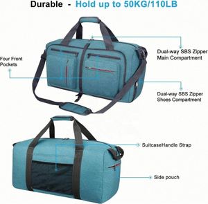 Men Women's Waterproof Geometric Pattern Polyester Travel Duffel Bag Weekender Zipper Closure Tear Resistant <b>Shoes</b> Compartment - Product Image 3