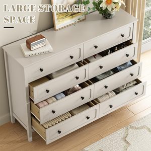 <span class=keywords><strong>Commode</strong></span> moderne en bois blanc de luxe, 55 pouces de large, 8 tiroirs, écologique, gain de place, avec poignées métalliques pour salon, couloir - Product Image 5
