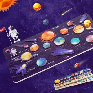 Système solaire en bois pour enfants, jeu de société pour garçons et filles, cadeaux d'apprentissage éducatif, 8 planètes du système solaire, planètes en bois