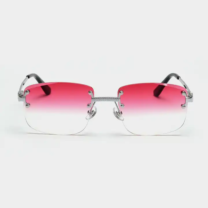 Brand Design Rimless Luxury Rhinestone Sunglasses Women Men Retro Cutting  Lens Gradient Lens Bling Sun Glasses Female UV400