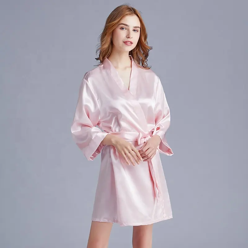 Robe Kimono courte de mariée en Satin, en soie, pour demoiselle d'honneur, vêtements de nuit pour femmes, vente en gros, été, 2020