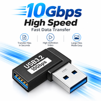 Adaptateur USB 3.2 Gen 2 10 Gbps à angle droit USB A mâle vers femelle, connecteur en forme de L pour ordinateur portable, PC, clé USB