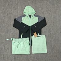 Ensemble 3 pièces à séchage rapide, sweat à capuche coloré, t-shirt, style confortable pour la course, coupe-vent et protection solaire