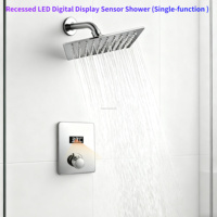 Douche murale encastrée OEM personnalisée en laiton et céramique, à poignée unique, avec jet numérique LED à détection et pulvérisation, pour hôtels