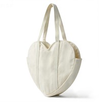 Sac en toile en forme de cœur imprimé avec logo personnalisé, sac à bandoulière réutilisable en coton avec poches latérales