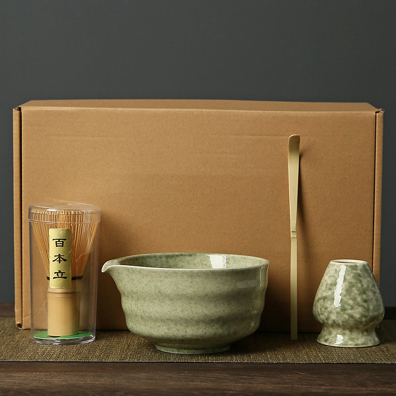 Bol à matcha vert matcha, ensemble 4 pièces (exian) + boîte