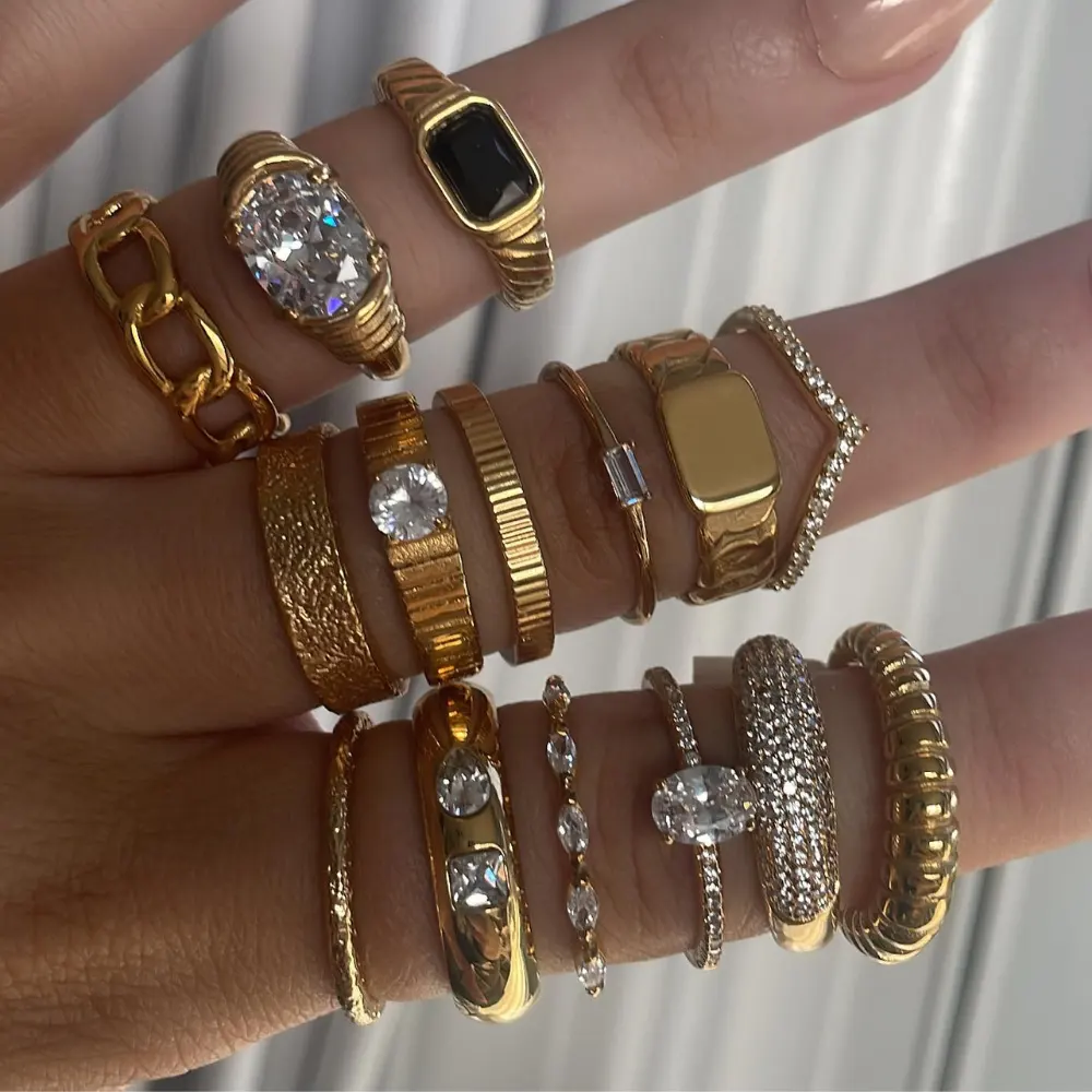 미니멀리스트 저자 극성 비 변색 방수 18k 금도금 보석 anillo 여성 액세서리 스테인레스 스틸 쌓을 수있는 반지