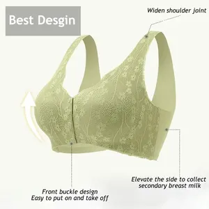 Soutien-gorge sexy en dentelle avec boucle avant pour femmes, sous-vêtements respirants <span class=keywords><strong>sans</strong></span> fil, soutien-gorge de nuit doux, lingerie grande taille pour femmes - Product Image 5