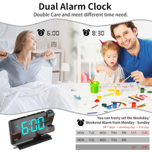 Réveil projecteur pour chambre à coucher avec port de charge USB, fonction snooze, affichage de la température et de l'humidité - Product Image 4